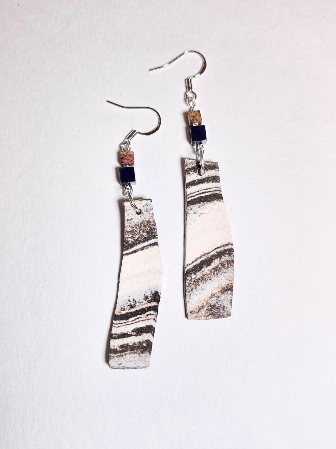 Stone Blade Ceramic Earrings - Black White Wasteland Silhouette