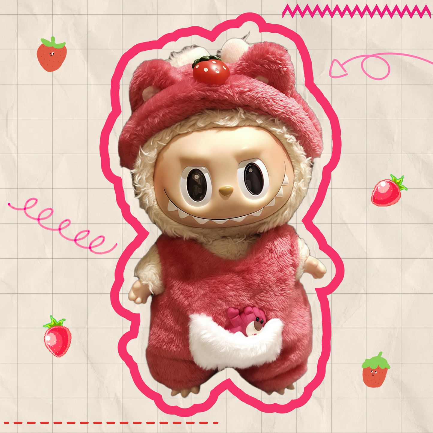Labubu Clothes 17cm-Strawberry Plush Doll Outfit