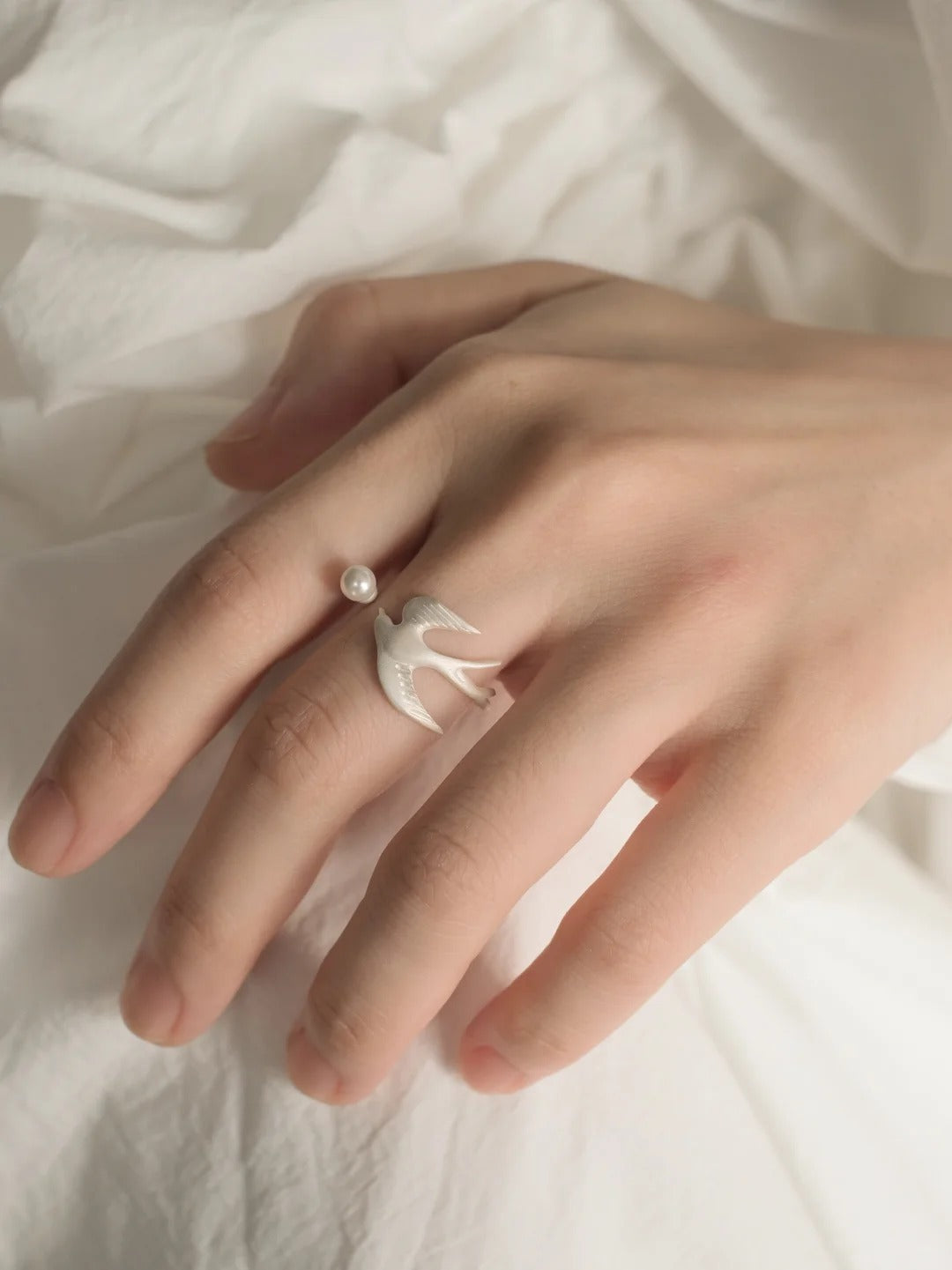 Bird in Flight – Pearl Open Ring