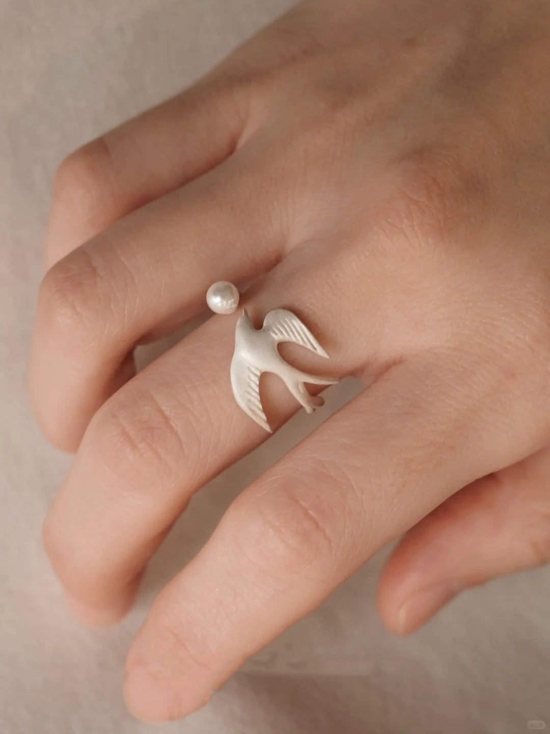 Bird in Flight – Pearl Open Ring