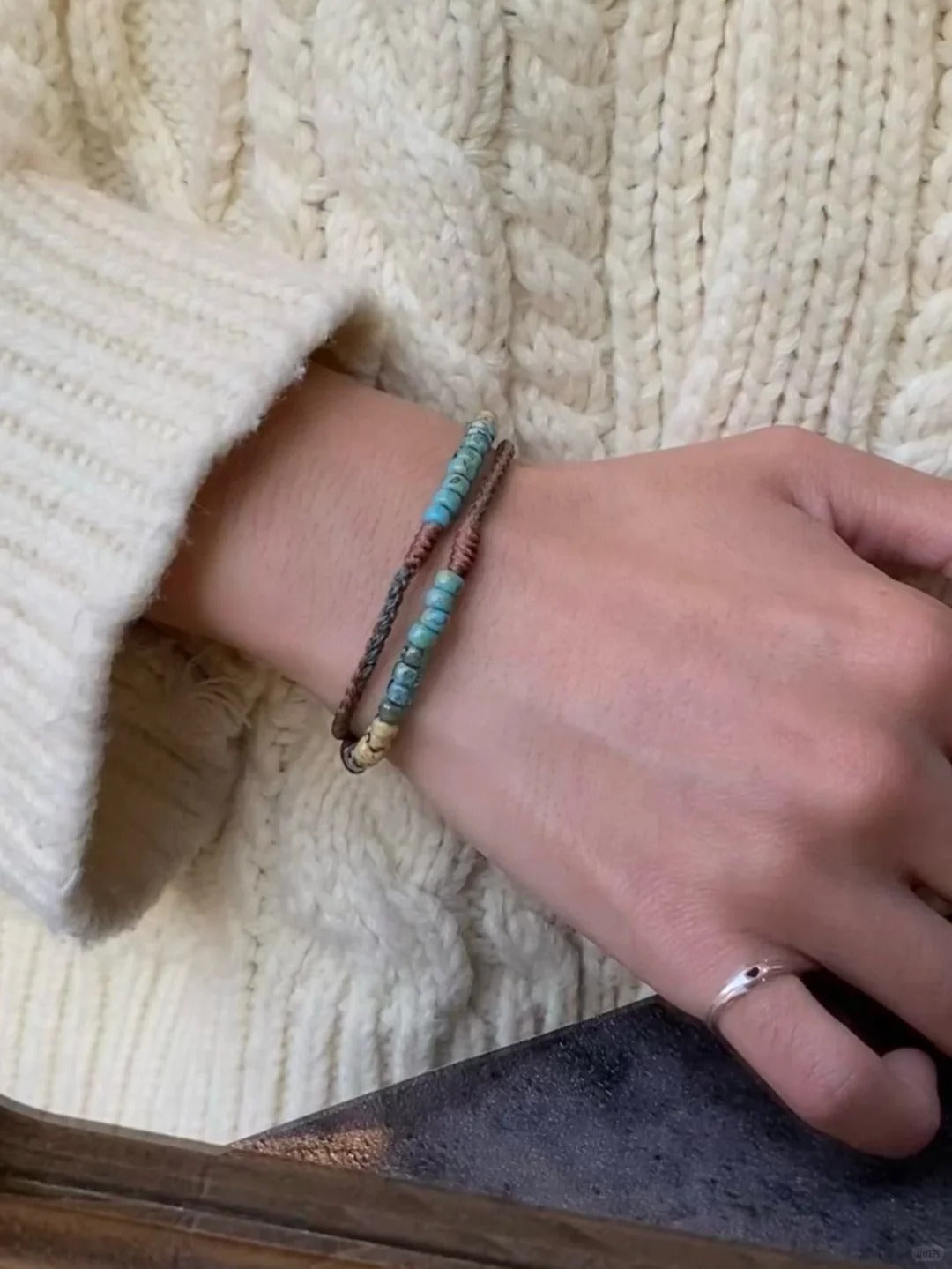 Terra & Sage Tibetan Bracelet - Two-Layer Micro-Beaded Lucky Strands