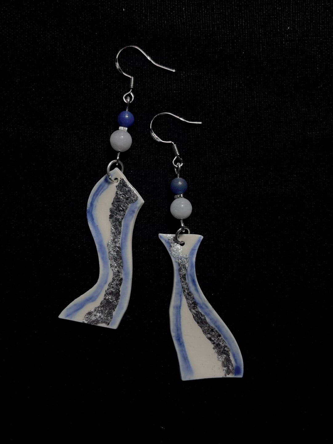 Wandering River Earrings - Fluid Blue Ceramic Art
