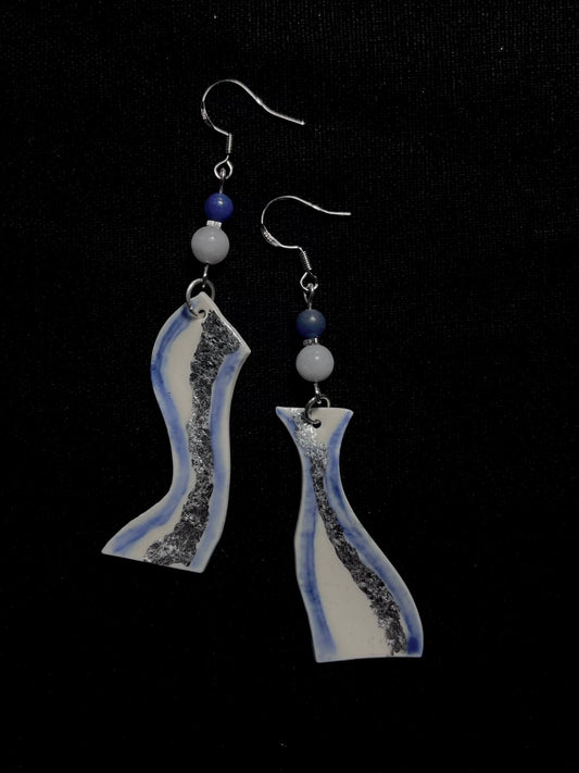 Wandering River Earrings - Fluid Blue Ceramic Art