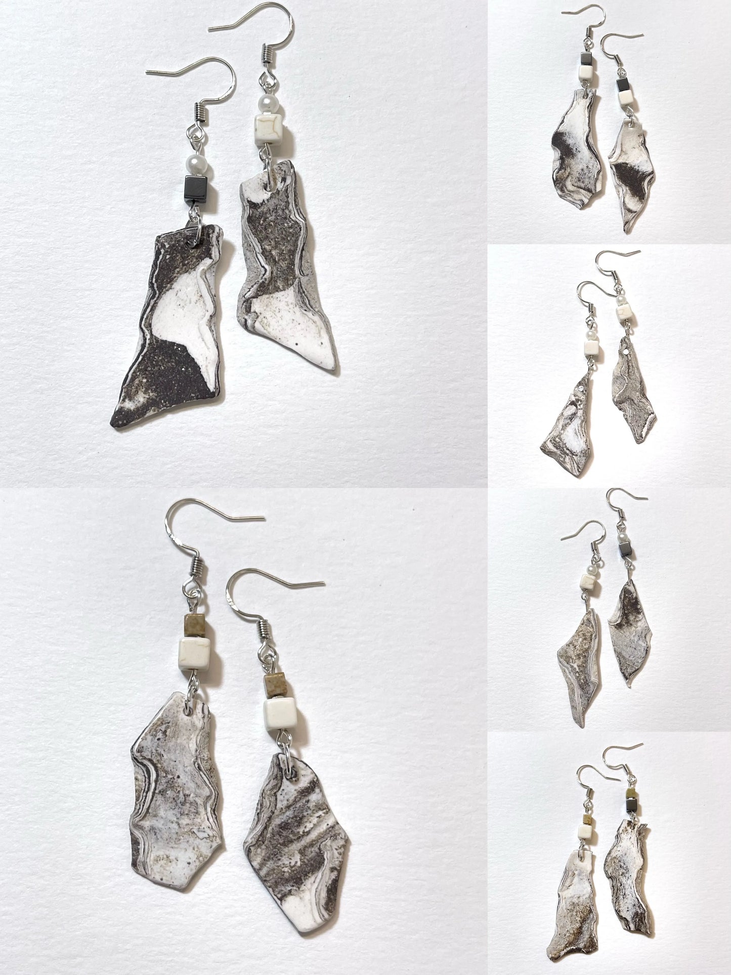 Step Stone Ceramic Earrings - Asymmetric Black White Geometry