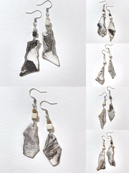 Step Stone Ceramic Earrings - Asymmetric Black White Geometry