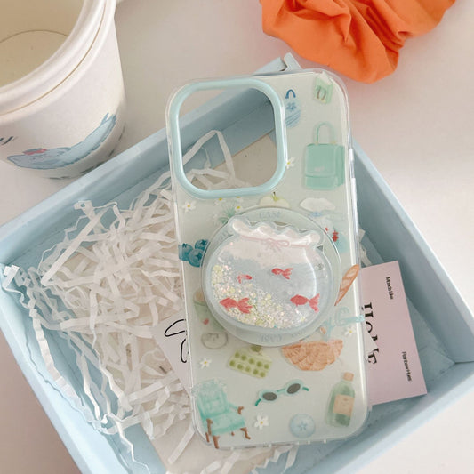 Whimsical Dessert Art Phone Case + Floating Goldfish Sand Phone Stand