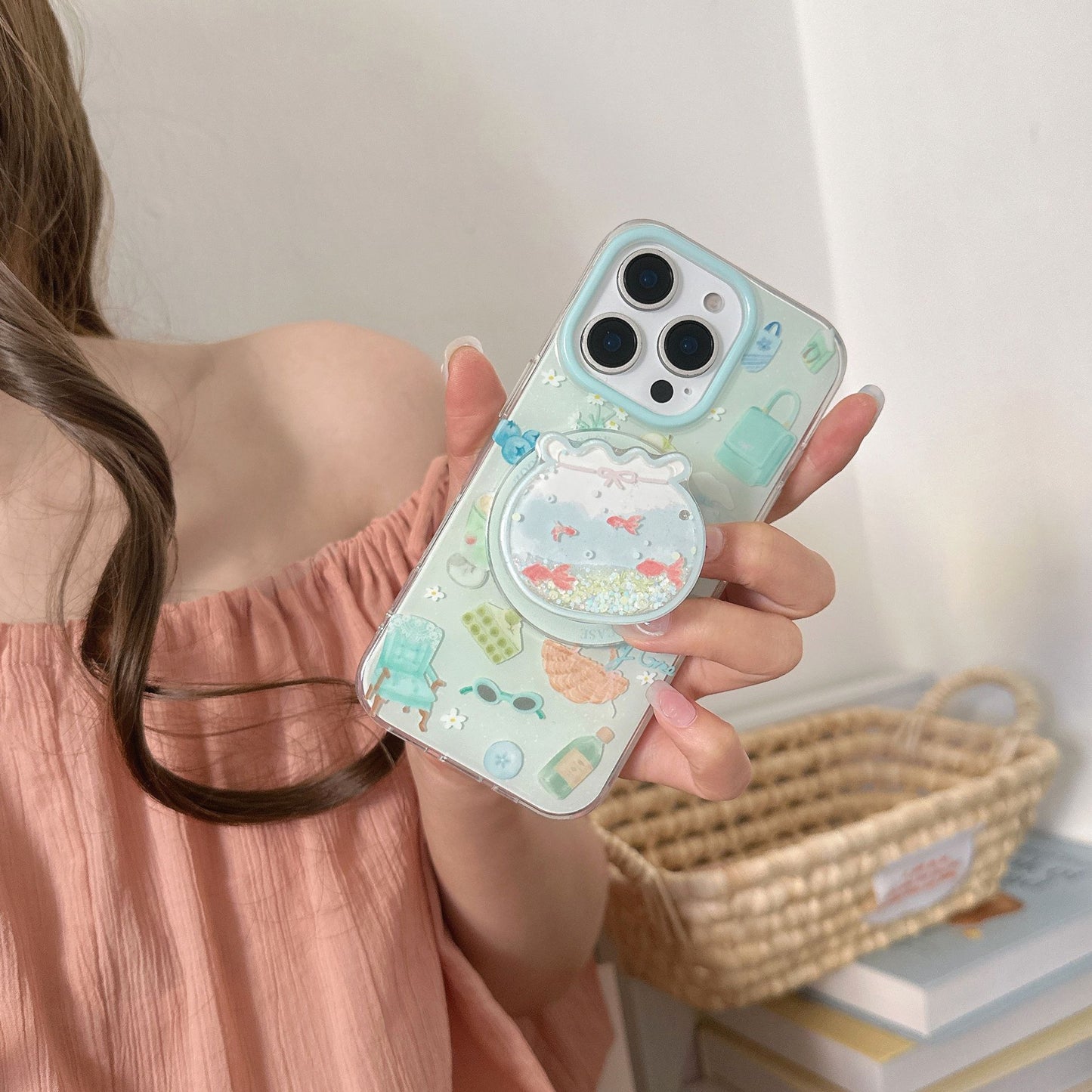 Whimsical Dessert Art Phone Case + Floating Goldfish Sand Phone Stand