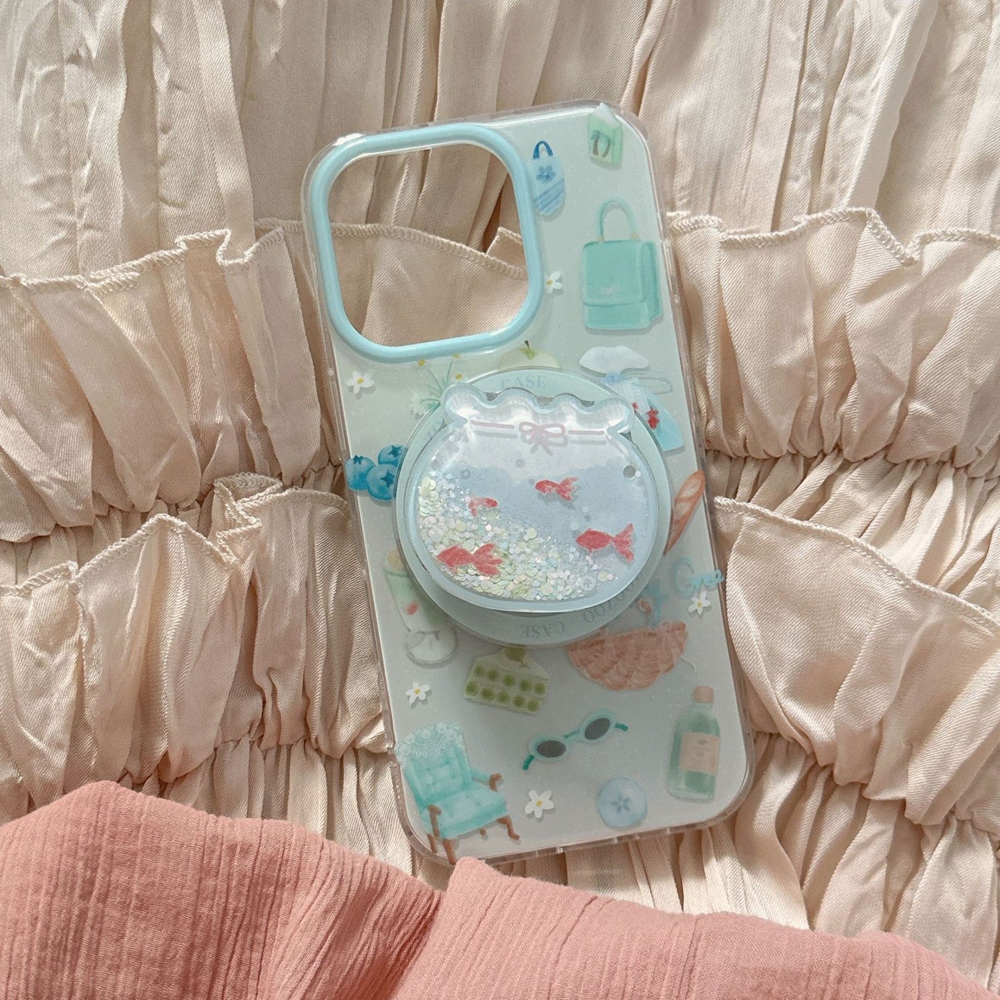 Whimsical Dessert Art Phone Case + Floating Goldfish Sand Phone Stand