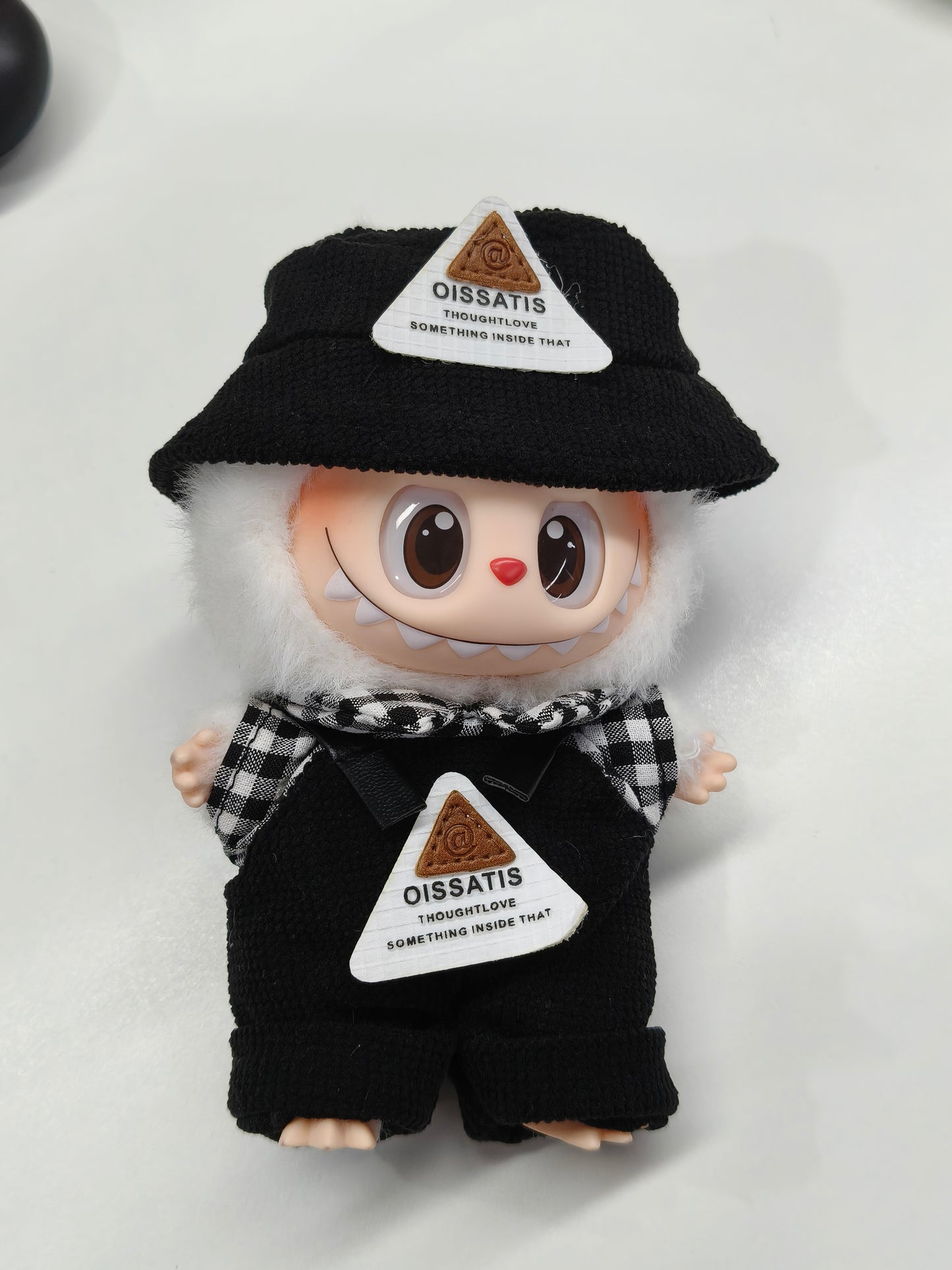 17cm Labubu Clothes - Wild Child (Bucket Hat + Black & White Gingham Shirt + Overalls)