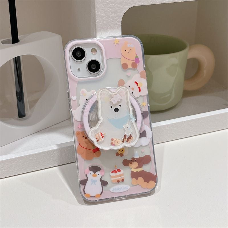 Wobbly Pup Duo: Animal Magnet Case + Liquid Glitter Dog Stand