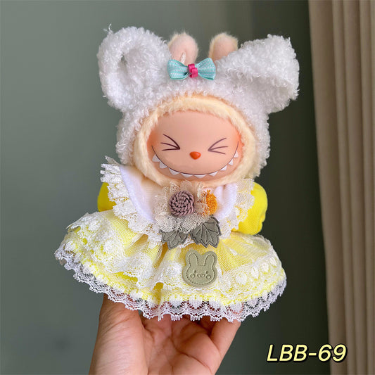 Labubu Clothes-Yellow Lace-Trimmed Dress