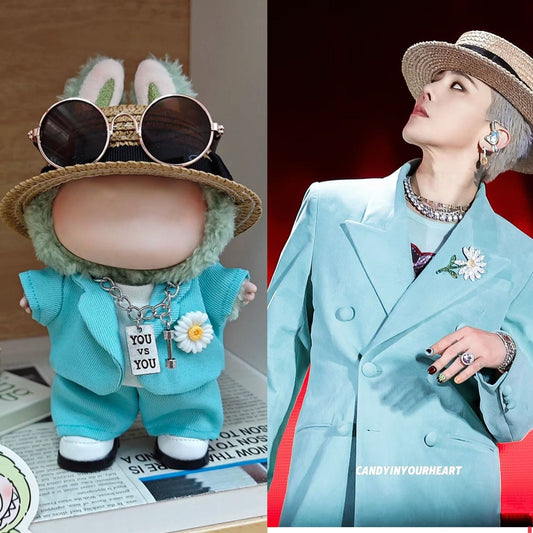 17cm Labubu clothes -blue suit, hat + layered