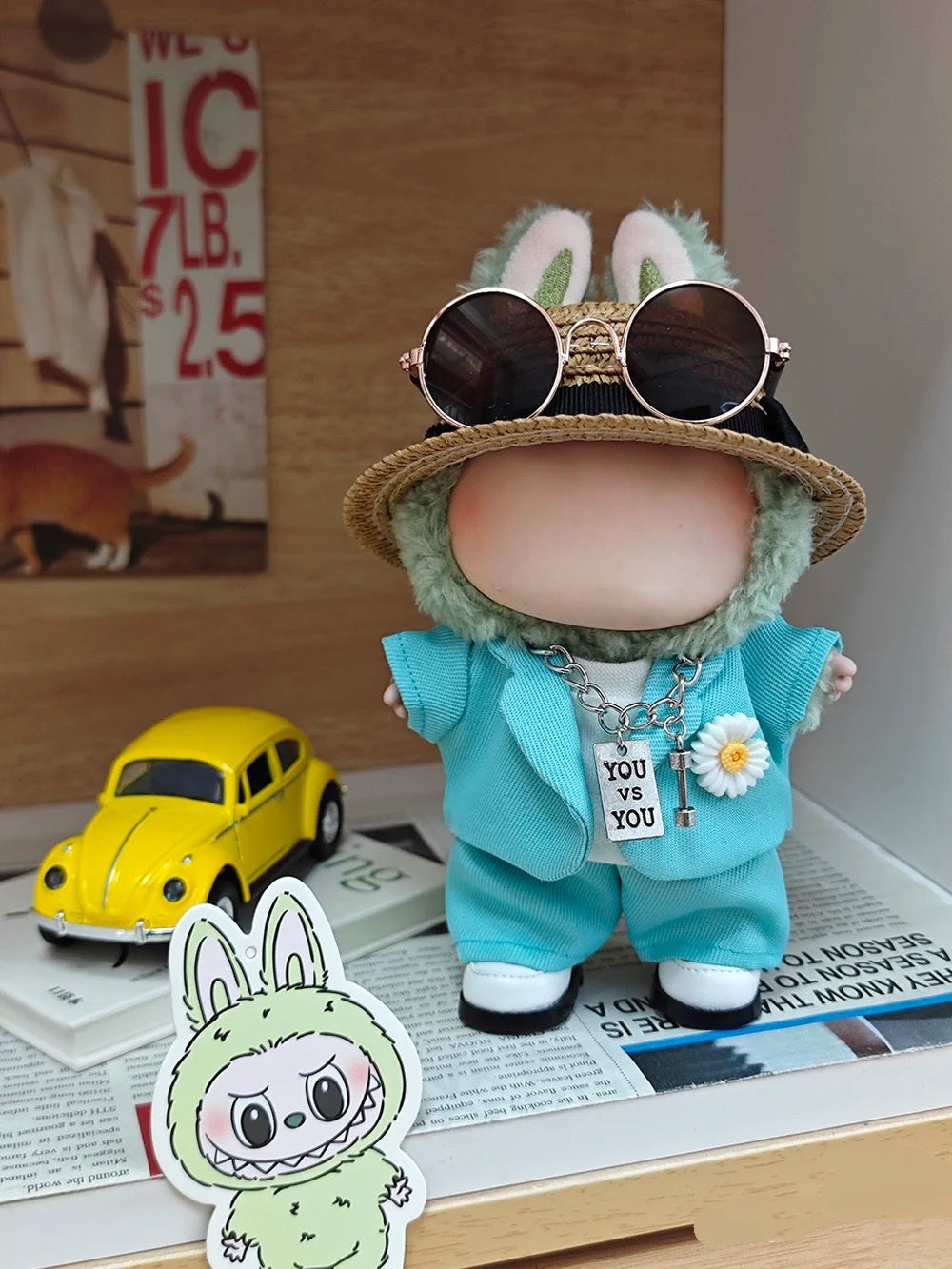 17cm Labubu clothes -blue suit, hat + layered