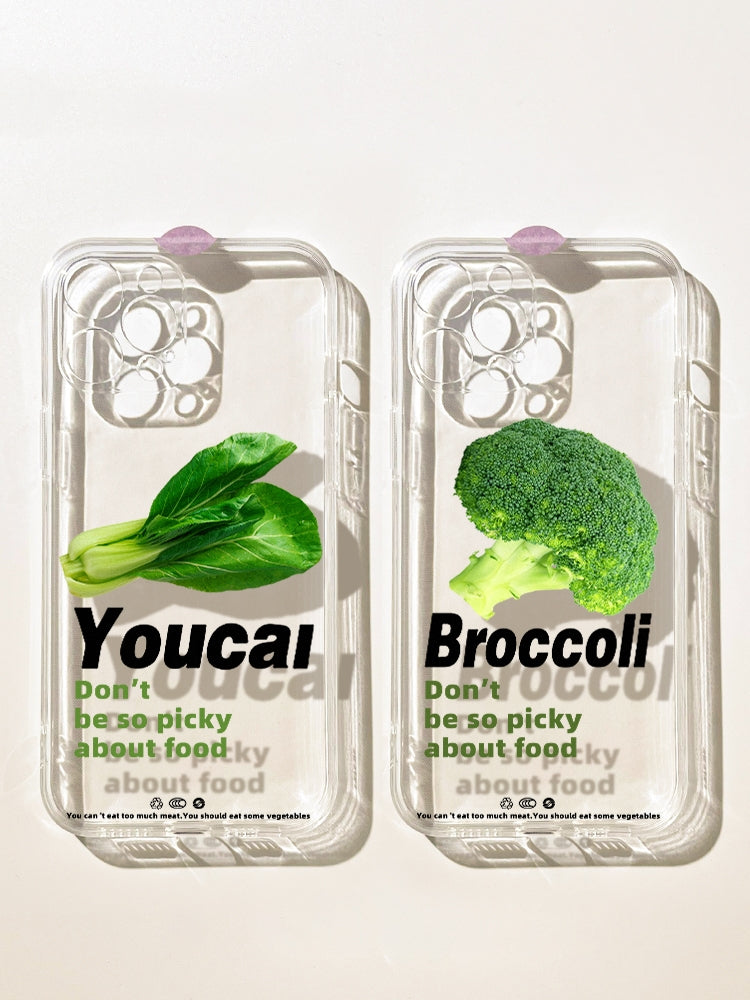 Clear Broccoli Design Phone Case for iPhone 16/15/14/13/12/11 Pro/Max - Realistic Vegetable Art Protective Cover