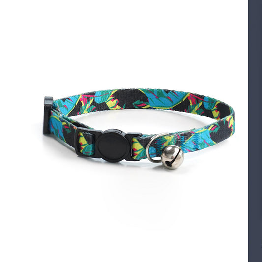 Adjustable Cat Dog Collar with Bell-Midnight Jungle