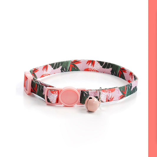Adjustable Cat Dog Collar with Bell-Floral Forest Pink