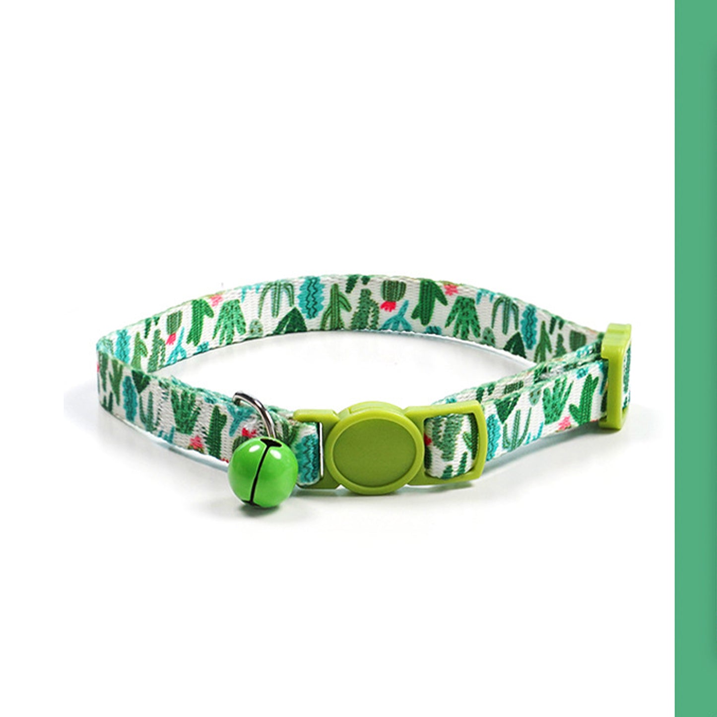 Adjustable Cat Dog Collar with Bell-Green Jungle