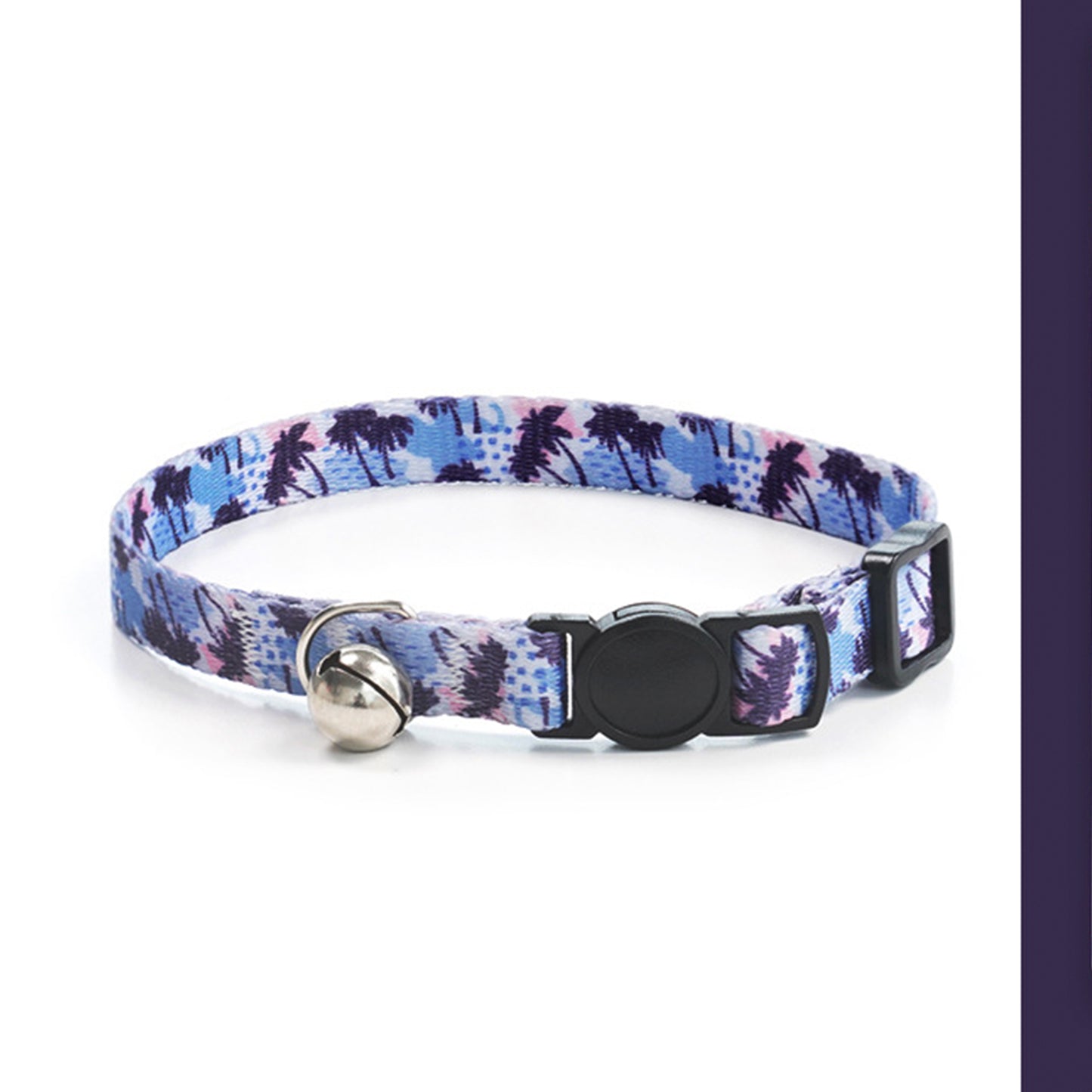 Adjustable Cat Dog Collar with Bell-Midnight Coconut Tree
