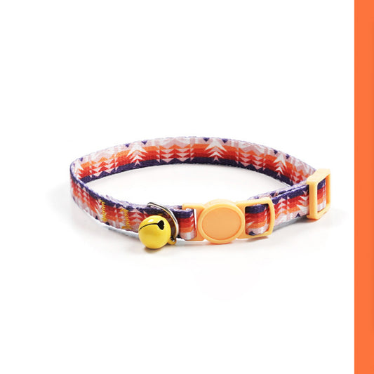 Adjustable Cat Dog Collar with Bell-Orange Storm