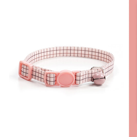 Adjustable Cat Dog Collar with Bell-Pink Grid