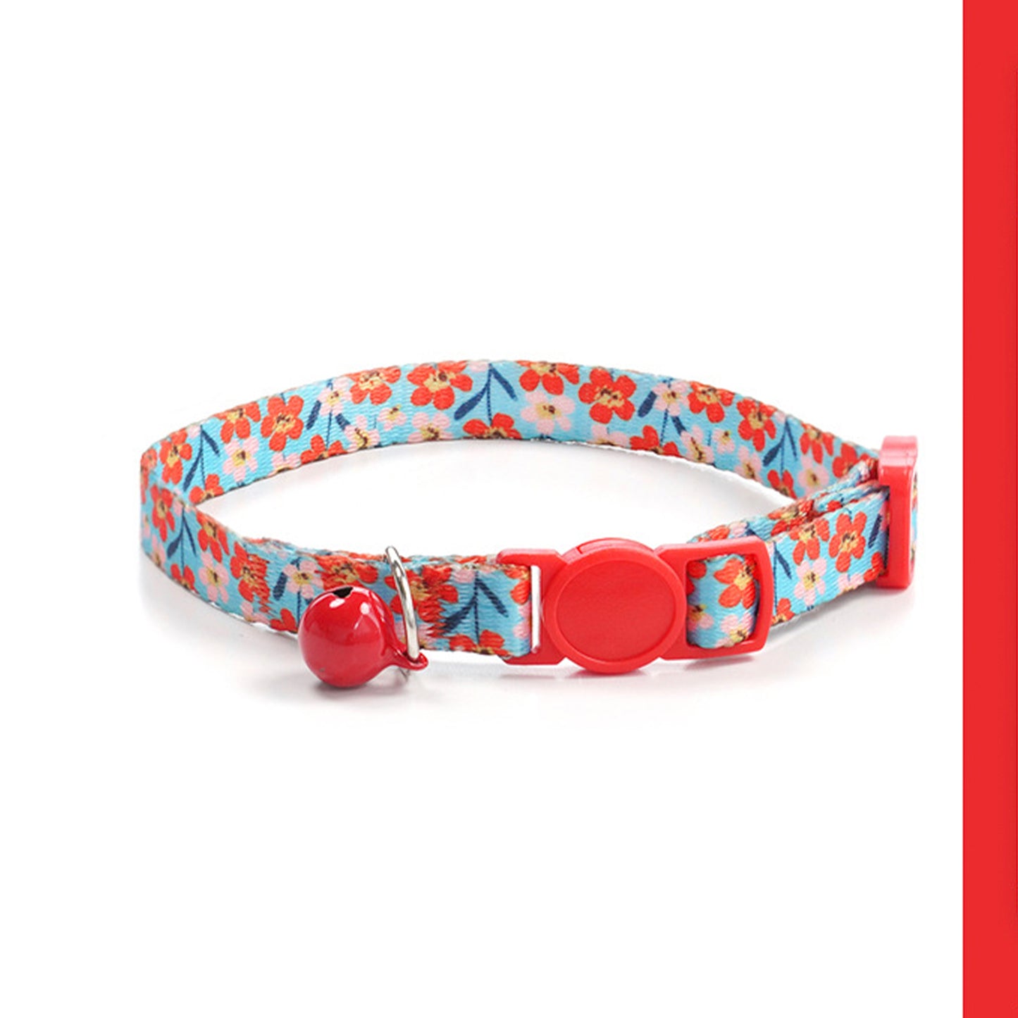 Adjustable Cat Dog Collar with Bell-Red Floral