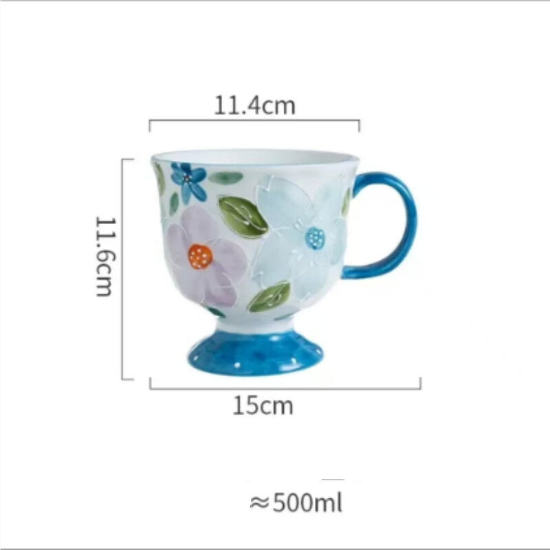 Hand-painted Raised Relief Ceramic Mug - Vintage Underglaze Tea Cup