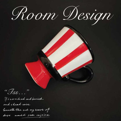 Retro Striped Ceramic Mug, 250ml High Footed Cup with Underglaze Design