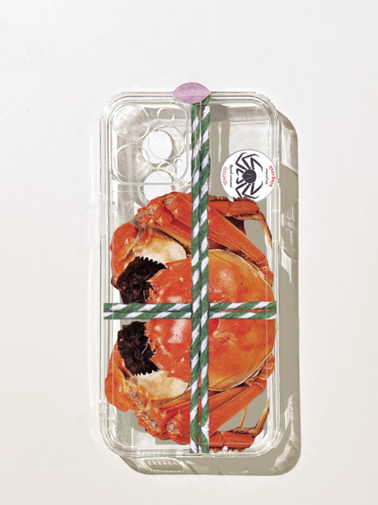Transparent Crab Design Phone Case for iPhone 16/15/14/13/12/11 Pro/Max - Realistic Seafood Art Protective Cover