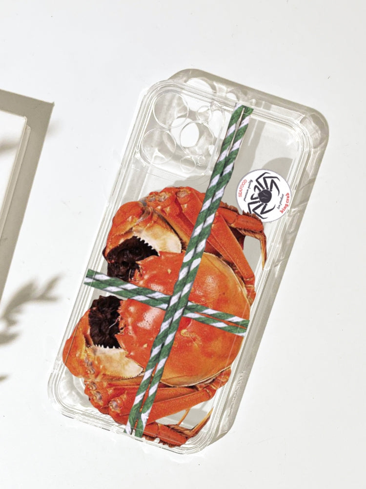 Transparent Crab Design Phone Case for iPhone 16/15/14/13/12/11 Pro/Max - Realistic Seafood Art Protective Cover