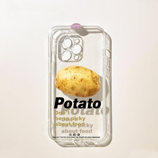 Transparent Potato Print Phone Case for iPhone 16 to 11 Series - Natural Food Theme Slim Cover