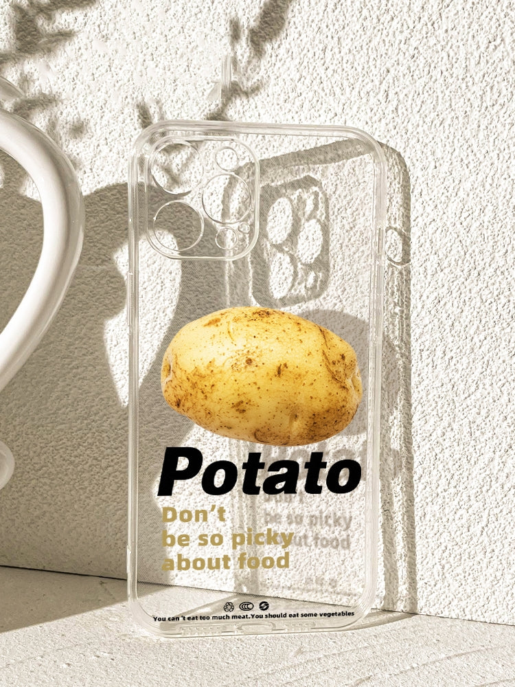 Transparent Potato Print Phone Case for iPhone 16 to 11 Series - Natural Food Theme Slim Cover