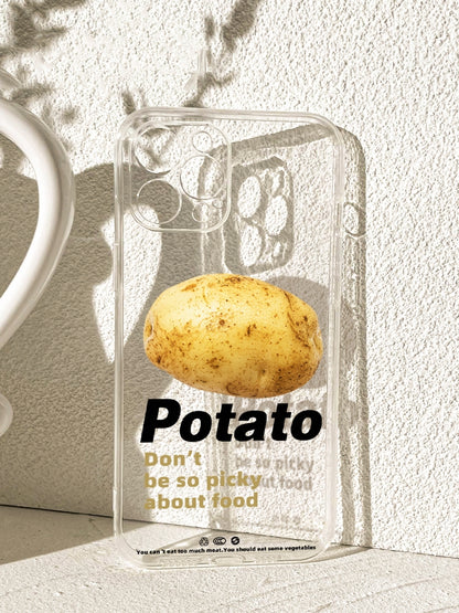 Transparent Potato Print Phone Case for iPhone 16 to 11 Series - Natural Food Theme Slim Cover